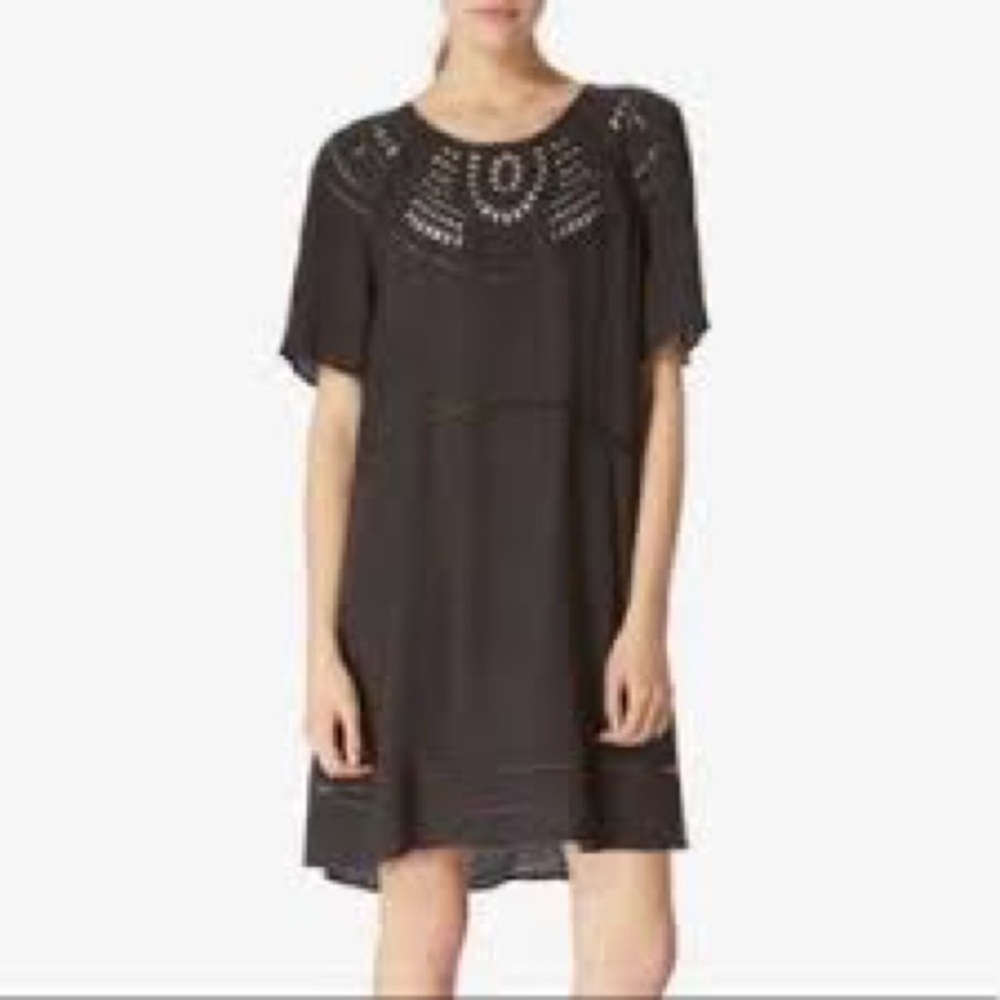 Avec Les Filles Anthropologie Black Sleeve Eyelet Babydoll Mini Swing Dress